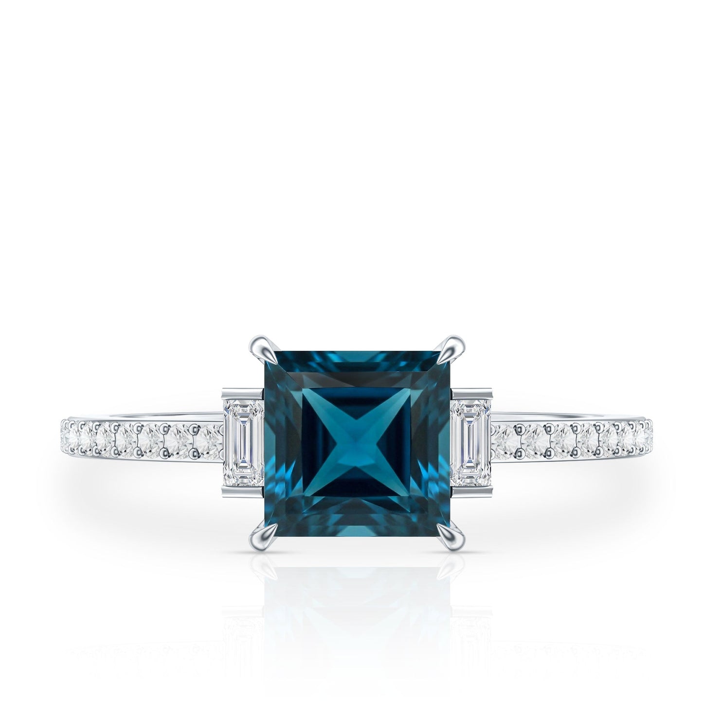 1 Carat Princess Cut London Blue Topaz Engagement Ring with Diamond