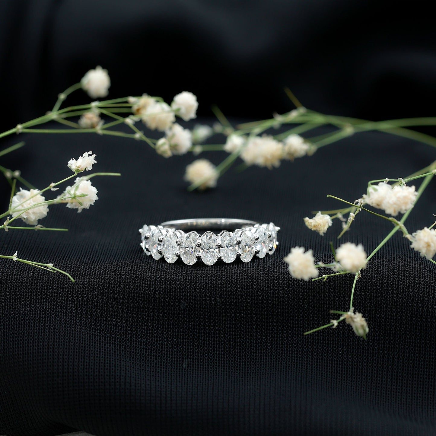 Oval Moissanite Half Eternity Wedding Band Ring