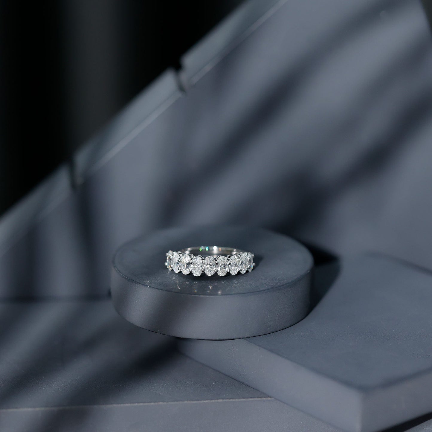 Oval Moissanite Half Eternity Wedding Band Ring