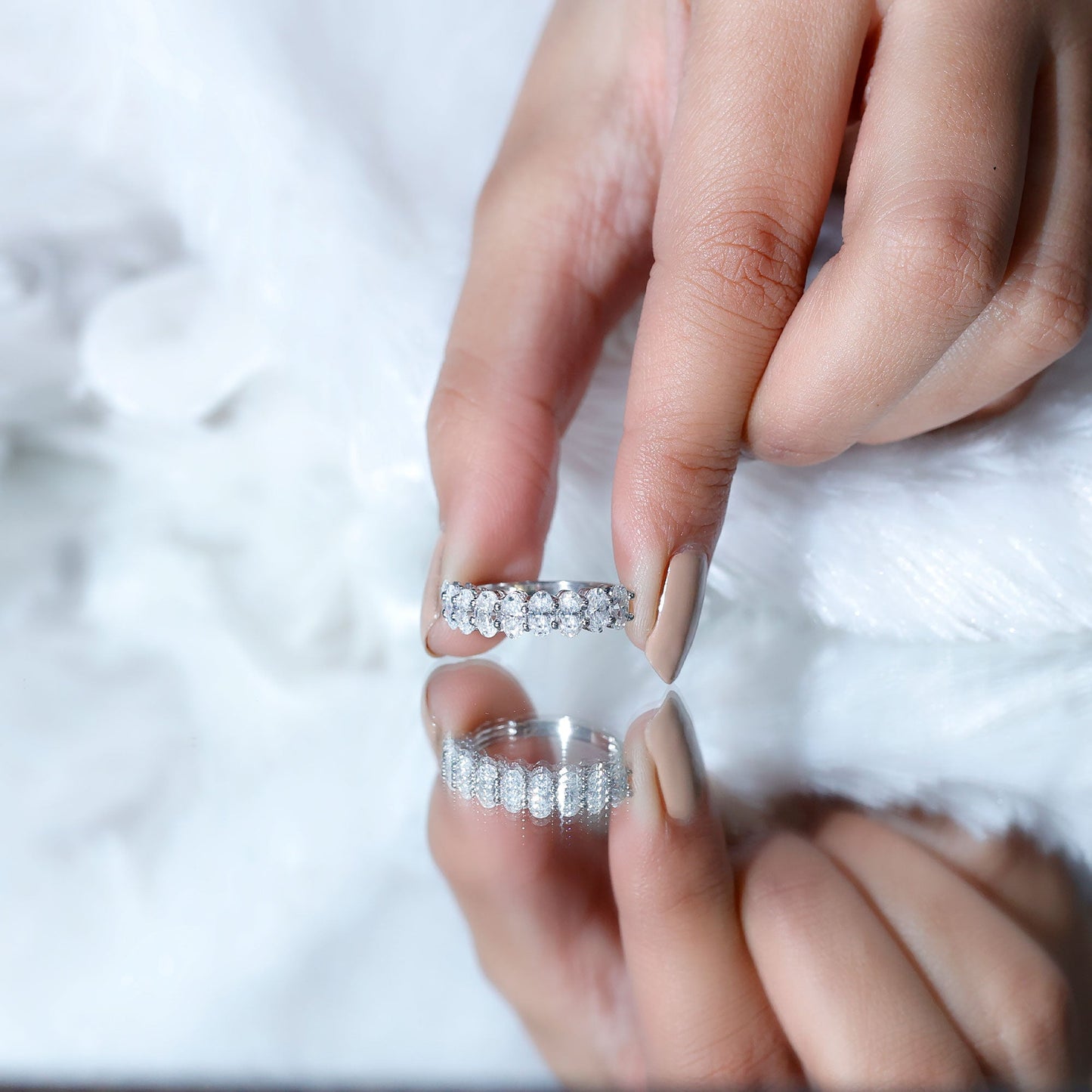 Oval Moissanite Half Eternity Wedding Band Ring