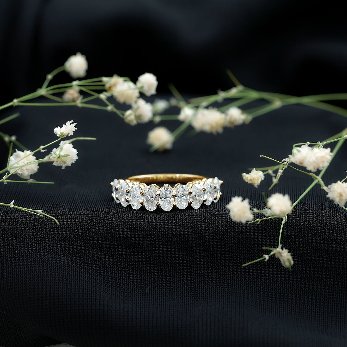 Oval Moissanite Half Eternity Wedding Band Ring