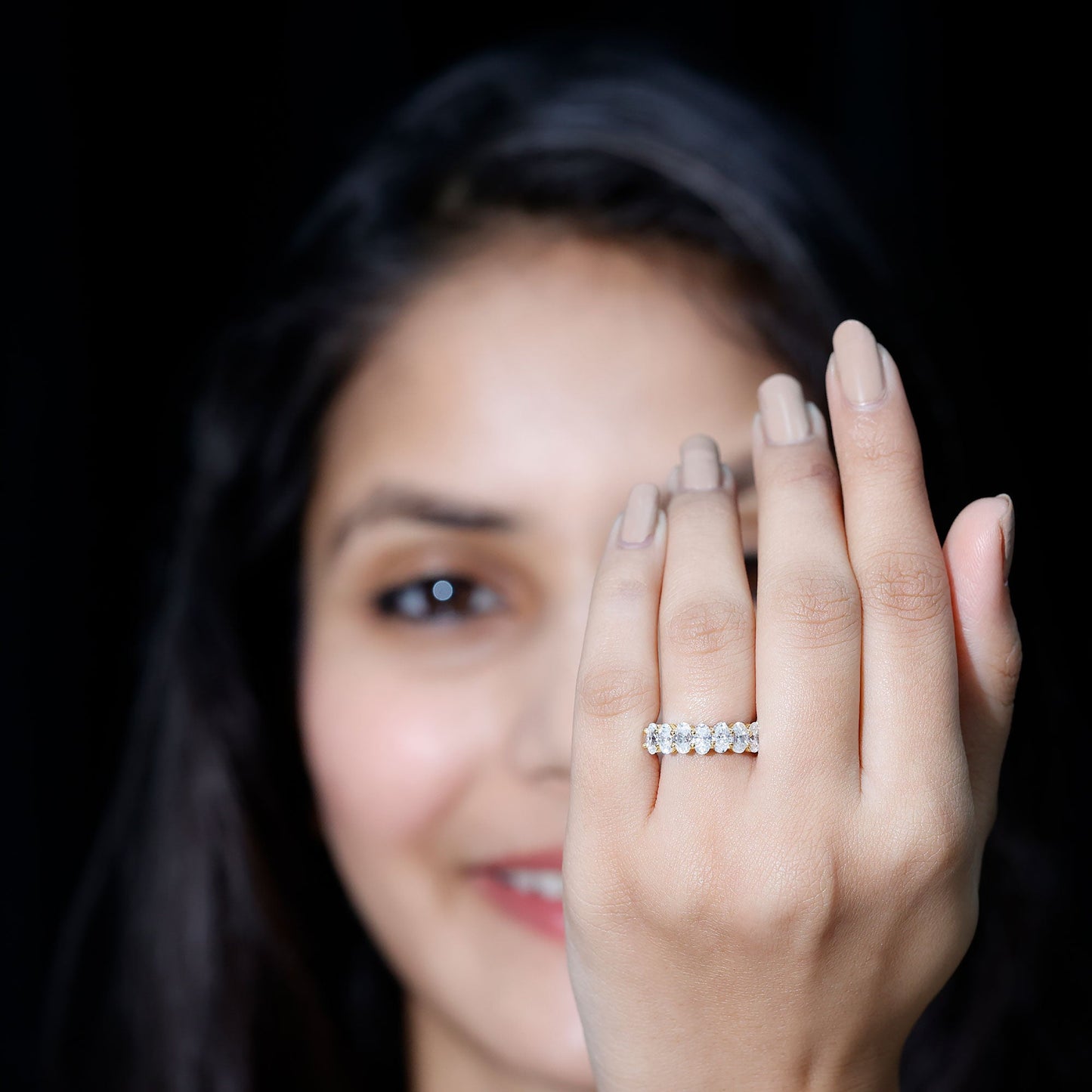Oval Moissanite Half Eternity Wedding Band Ring