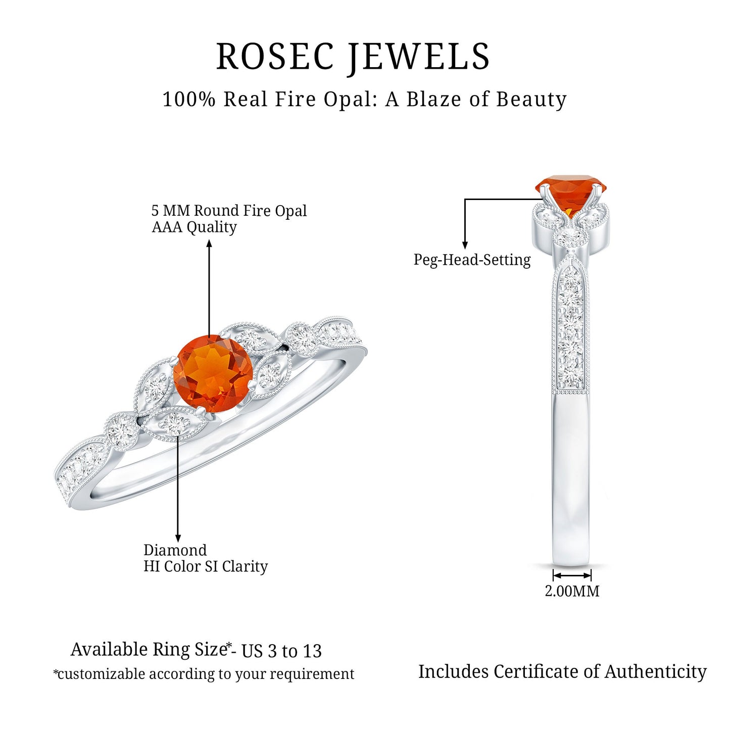 Minimal Fire Opal and Diamond Promise Ring
