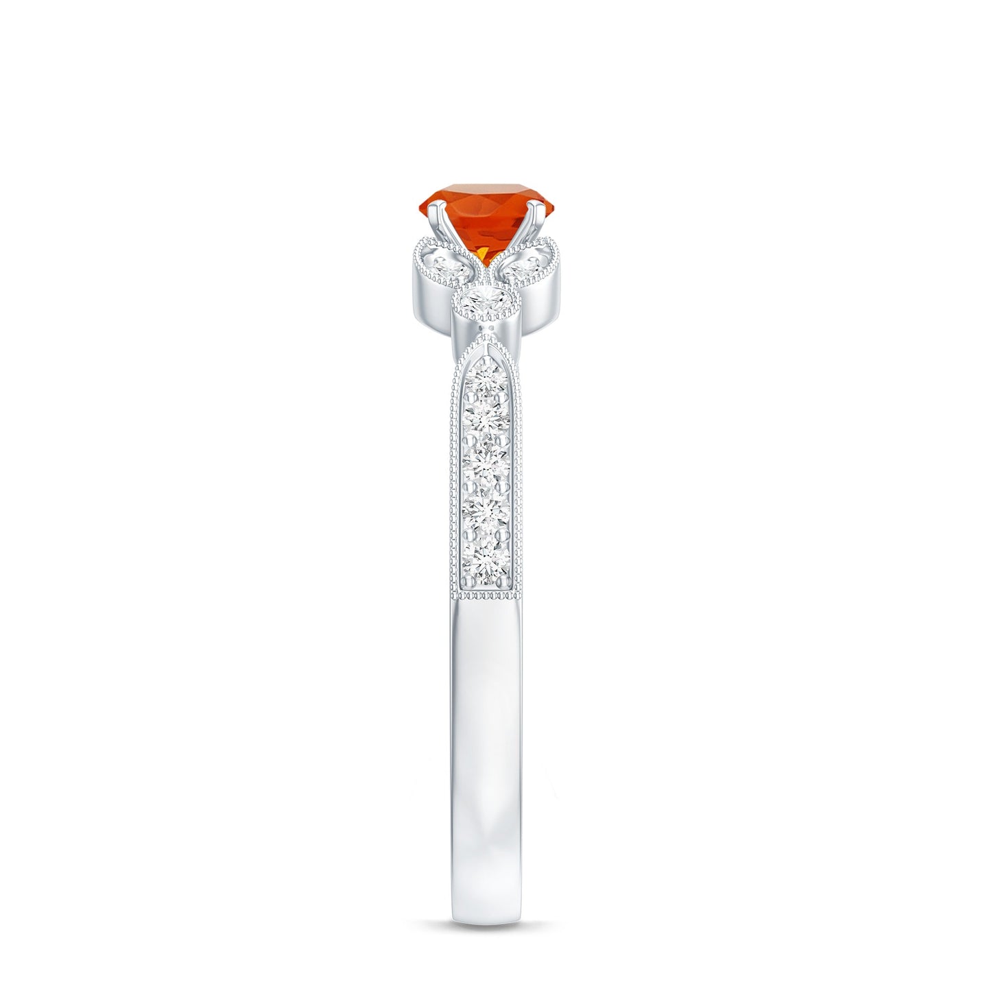 Minimal Fire Opal and Diamond Promise Ring