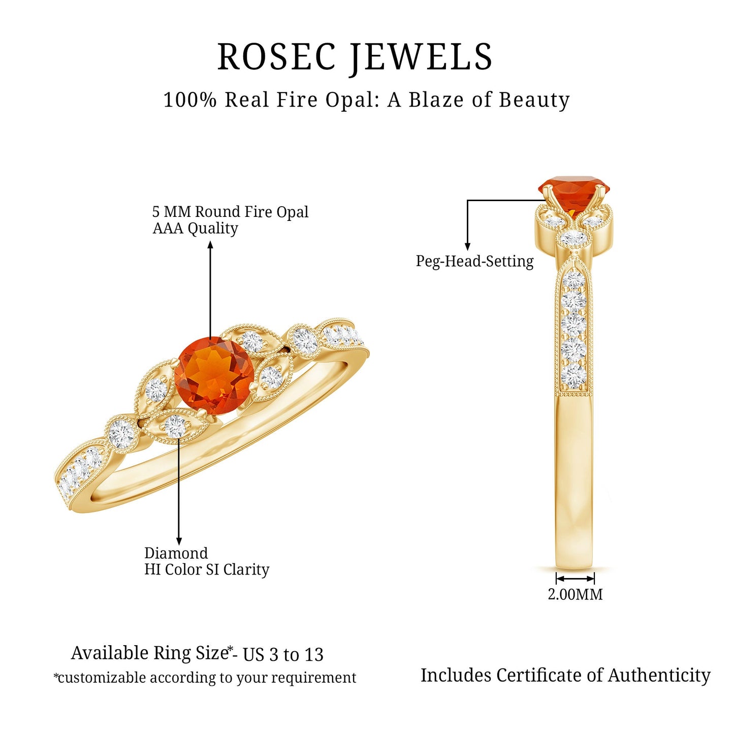 Minimal Fire Opal and Diamond Promise Ring