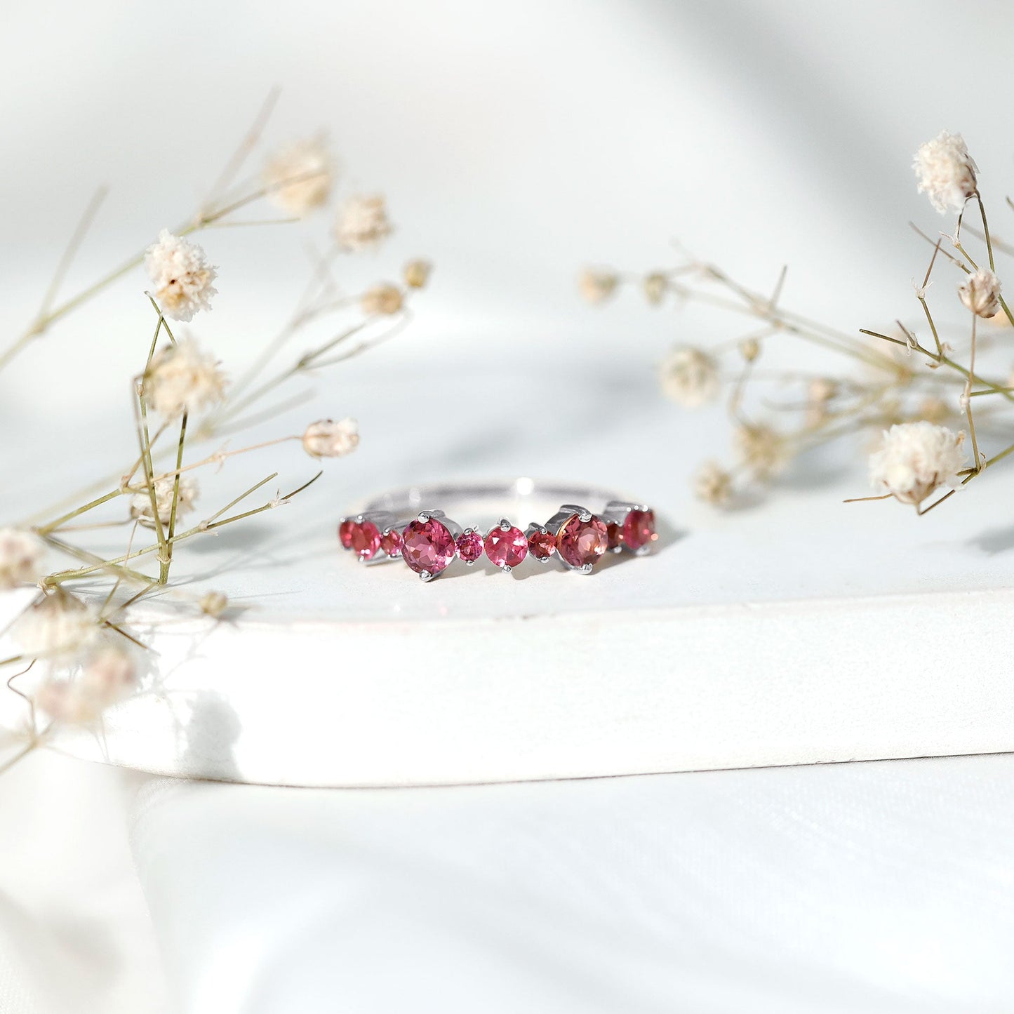 Certified Pink Tourmaline Half Eternity Band Ring