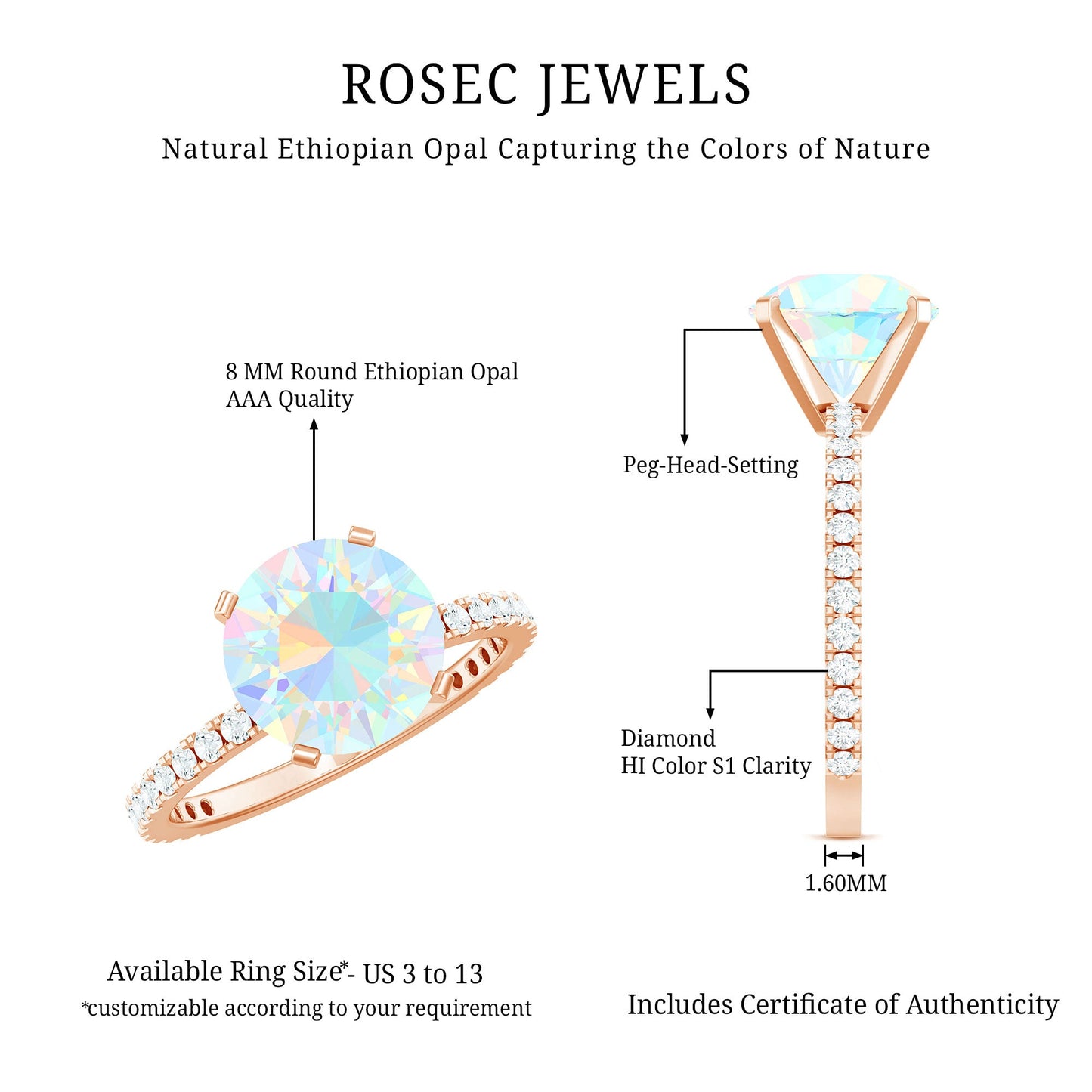 2 Carat Ethiopian Rainbow Opal Diamond Engagement Ring with Certificate