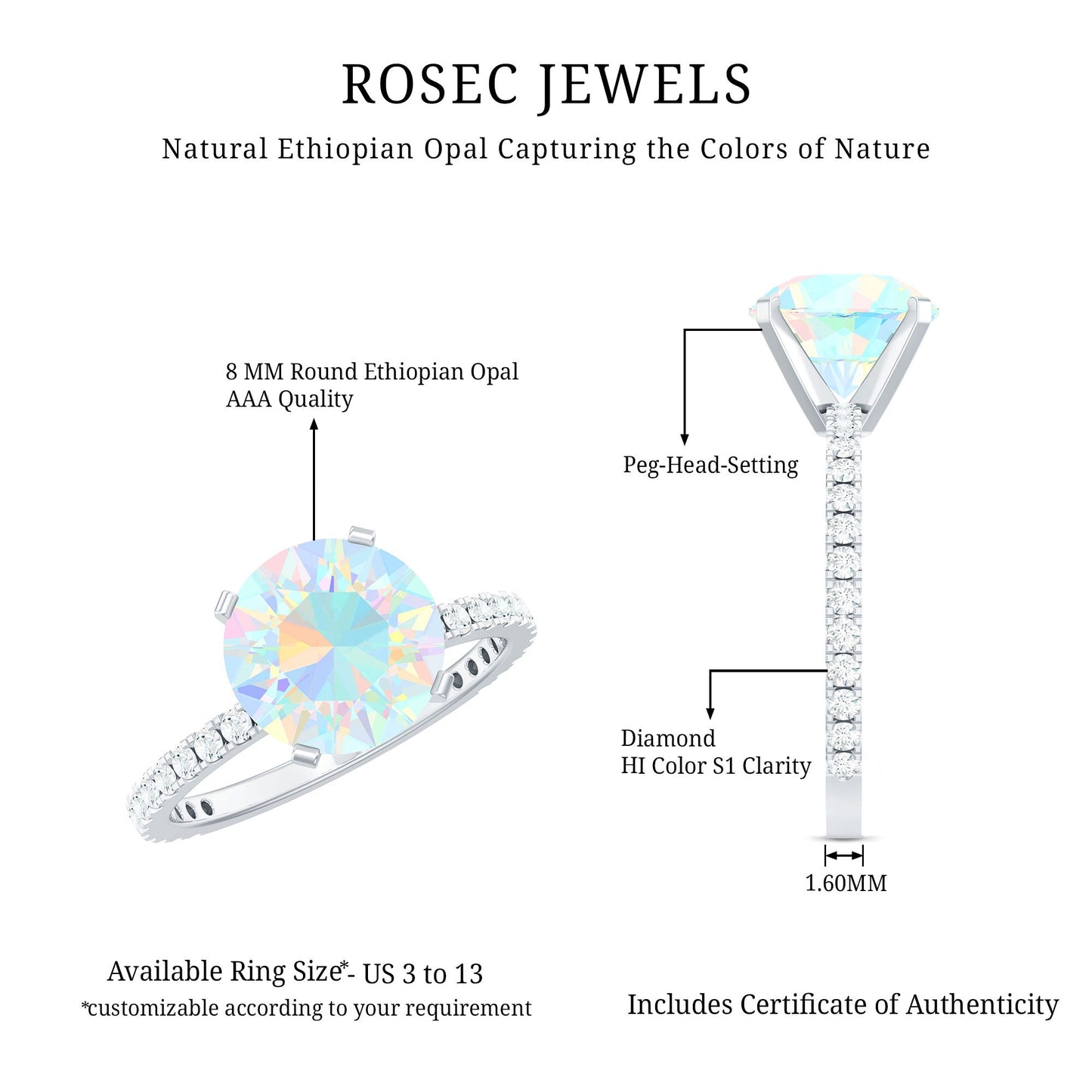 2 Carat Ethiopian Rainbow Opal Diamond Engagement Ring with Certificate