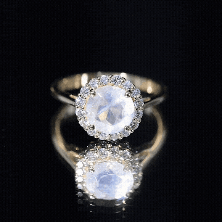 0.8 CT Round Moonstone Halo Engagement Ring with Diamond