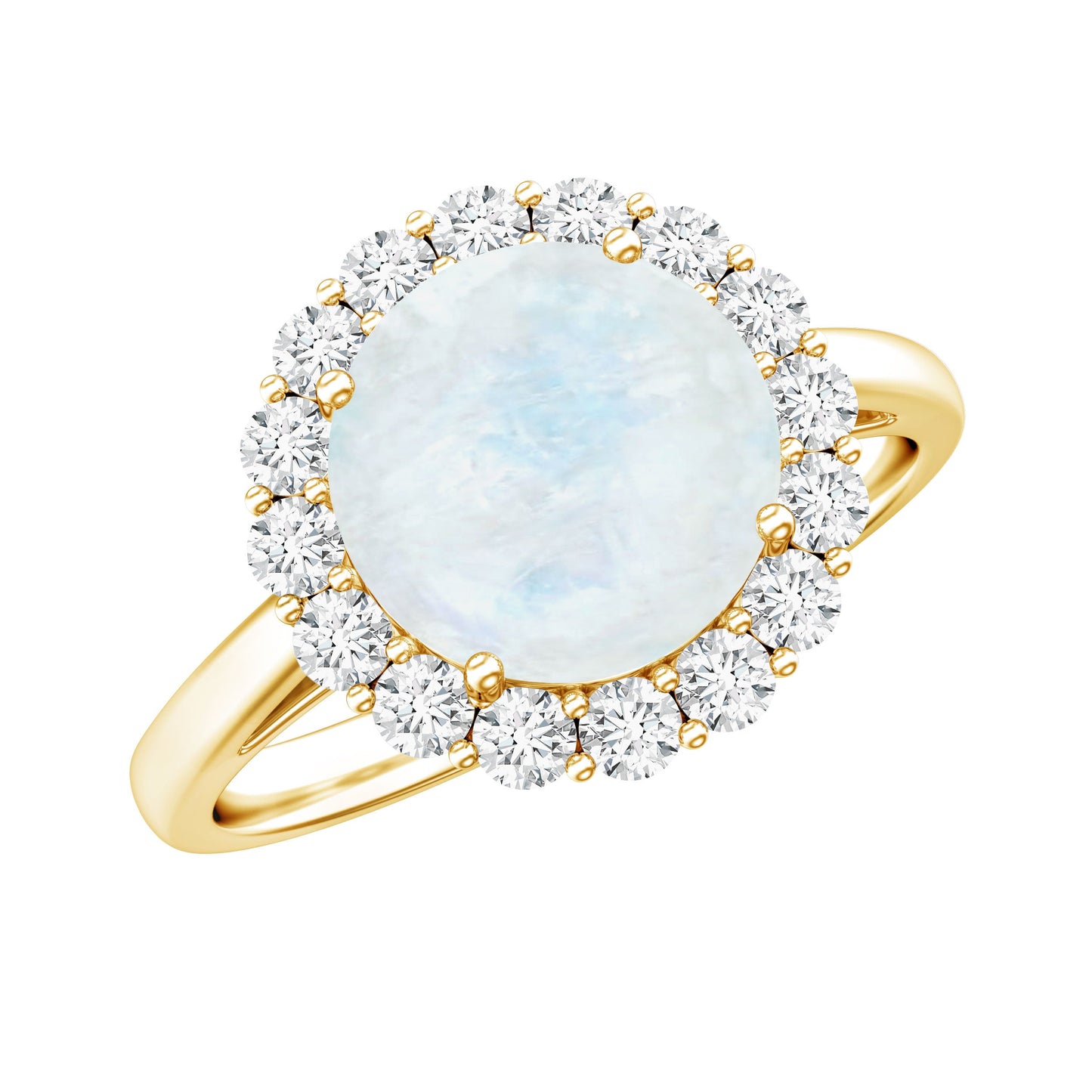 0.8 CT Round Moonstone Halo Engagement Ring with Diamond