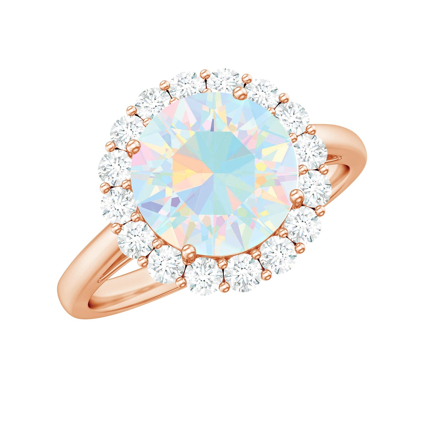 Certified Real 2 Carat Ethiopian Rainbow Opal Engagement Ring with Diamond Halo