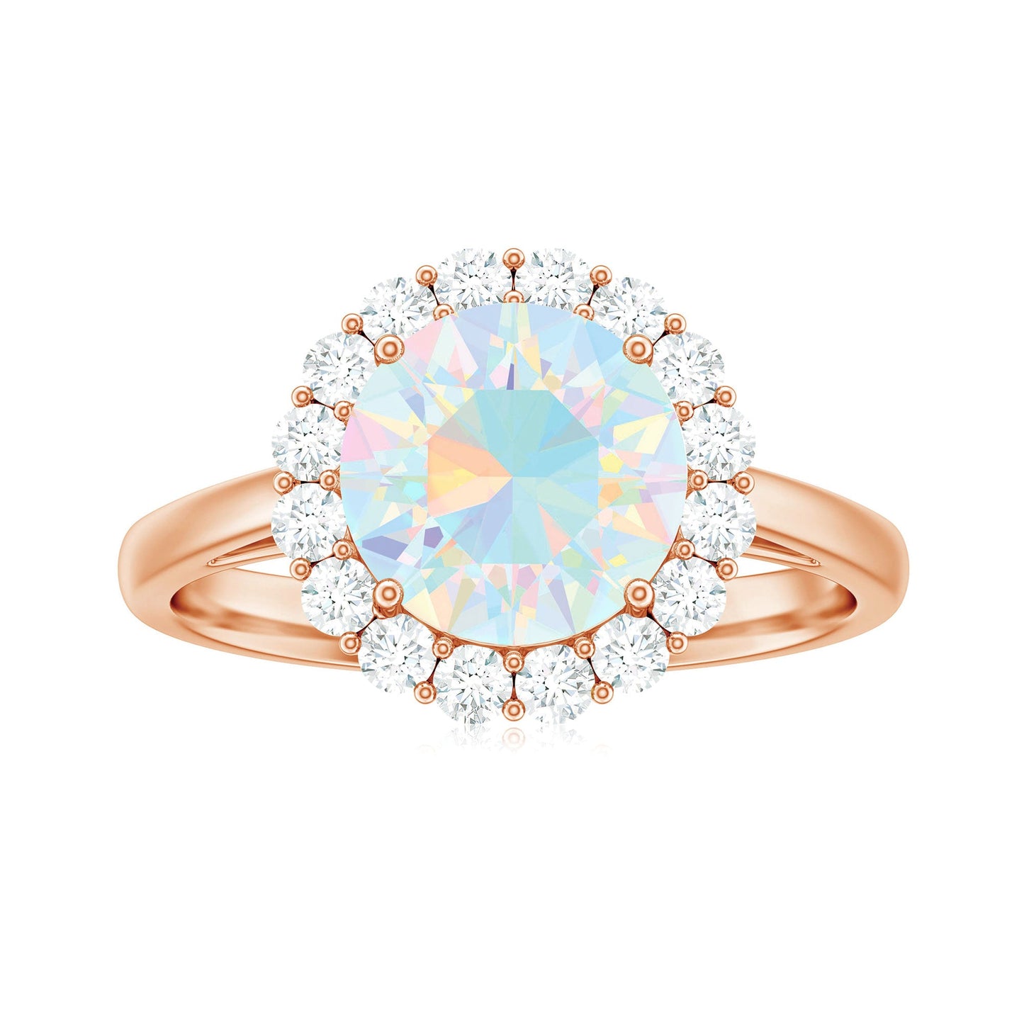 Certified Real 2 Carat Ethiopian Rainbow Opal Engagement Ring with Diamond Halo