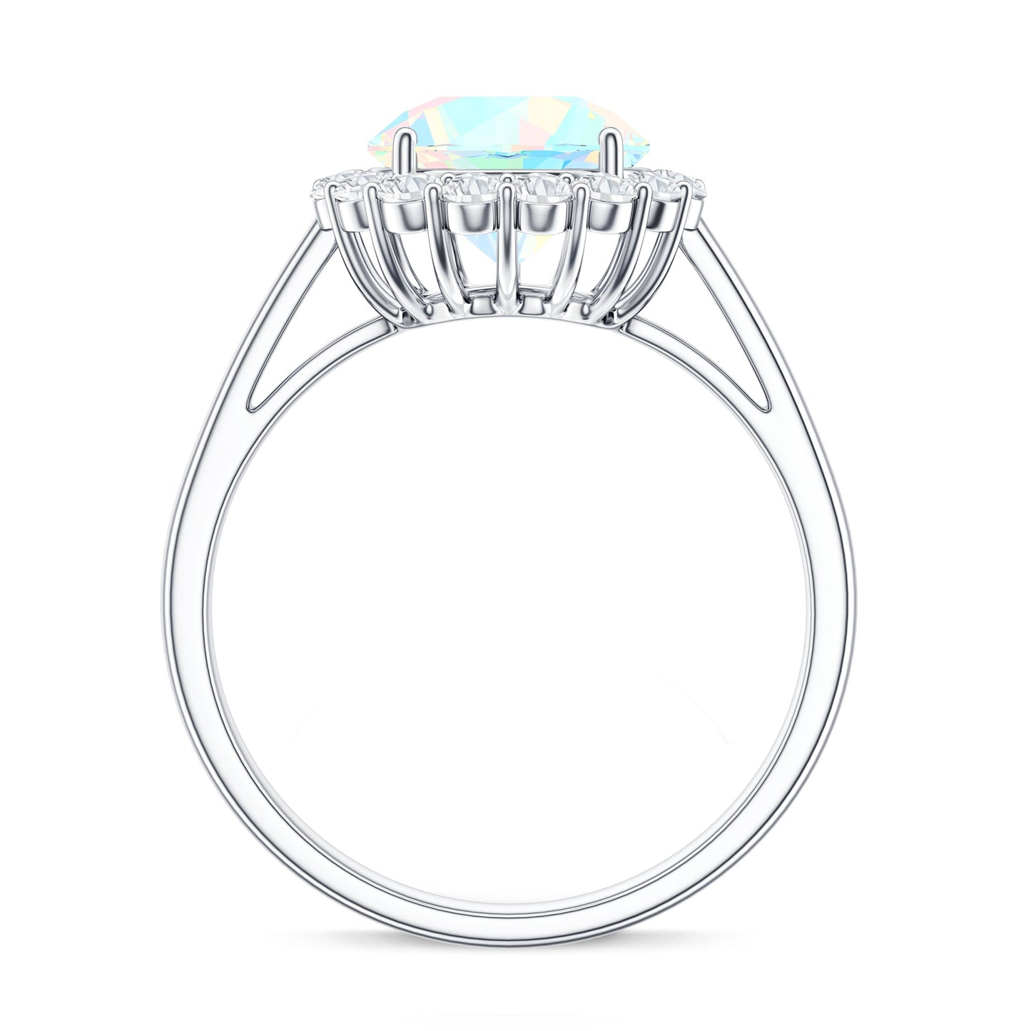 Certified Real 2 Carat Ethiopian Rainbow Opal Engagement Ring with Diamond Halo