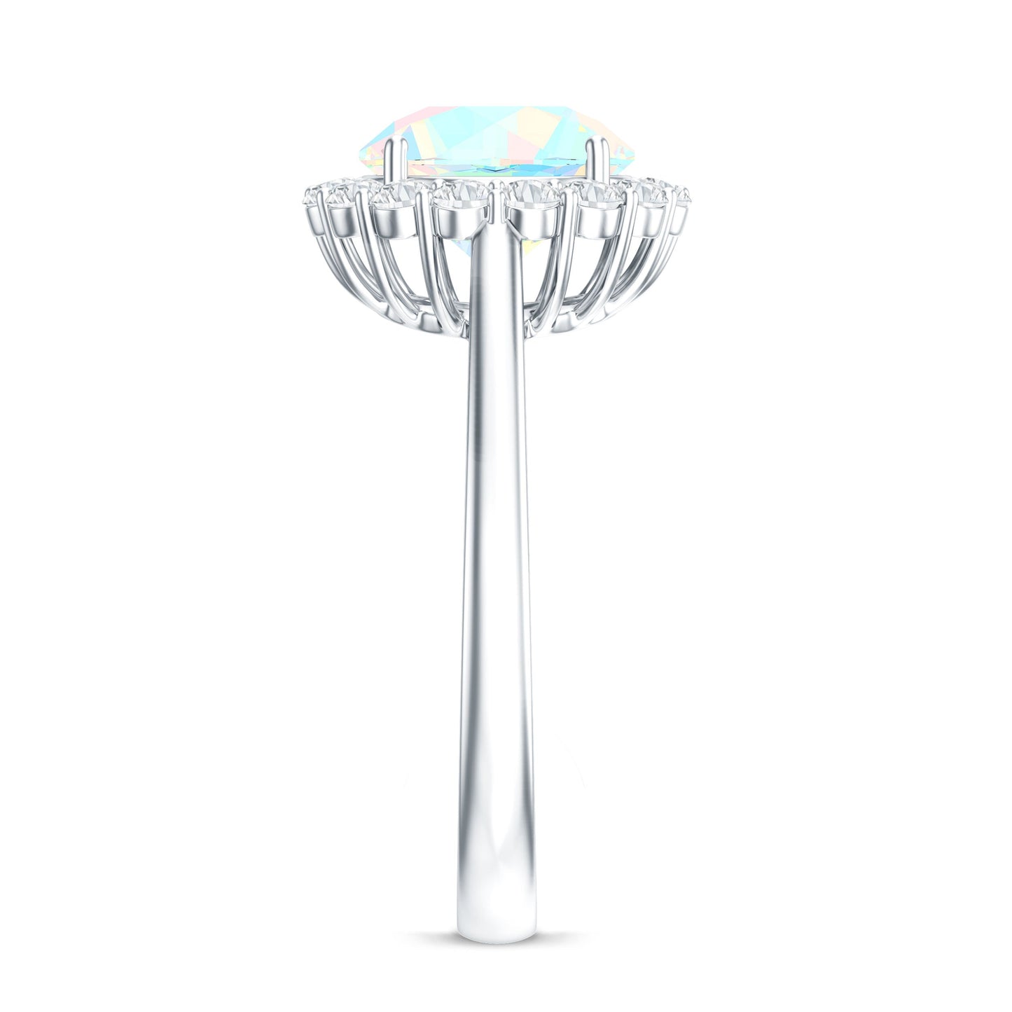 Certified Real 2 Carat Ethiopian Rainbow Opal Engagement Ring with Diamond Halo