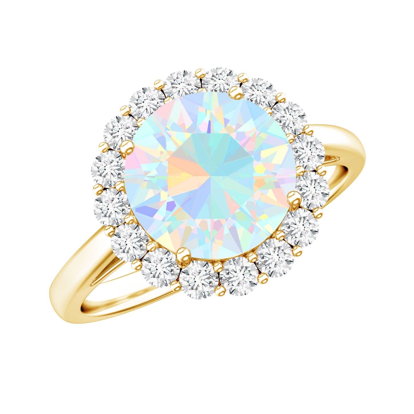 Certified Real 2 Carat Ethiopian Rainbow Opal Engagement Ring with Diamond Halo