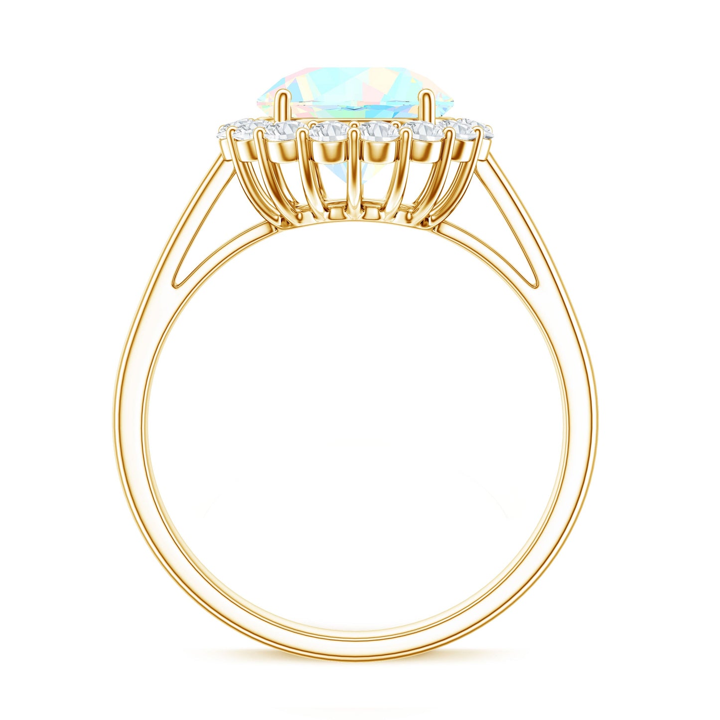 Certified Real 2 Carat Ethiopian Rainbow Opal Engagement Ring with Diamond Halo