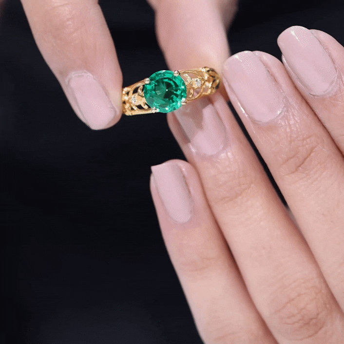 Certified 2 Carat Lab Grown Emerald Antique Engagement Ring
