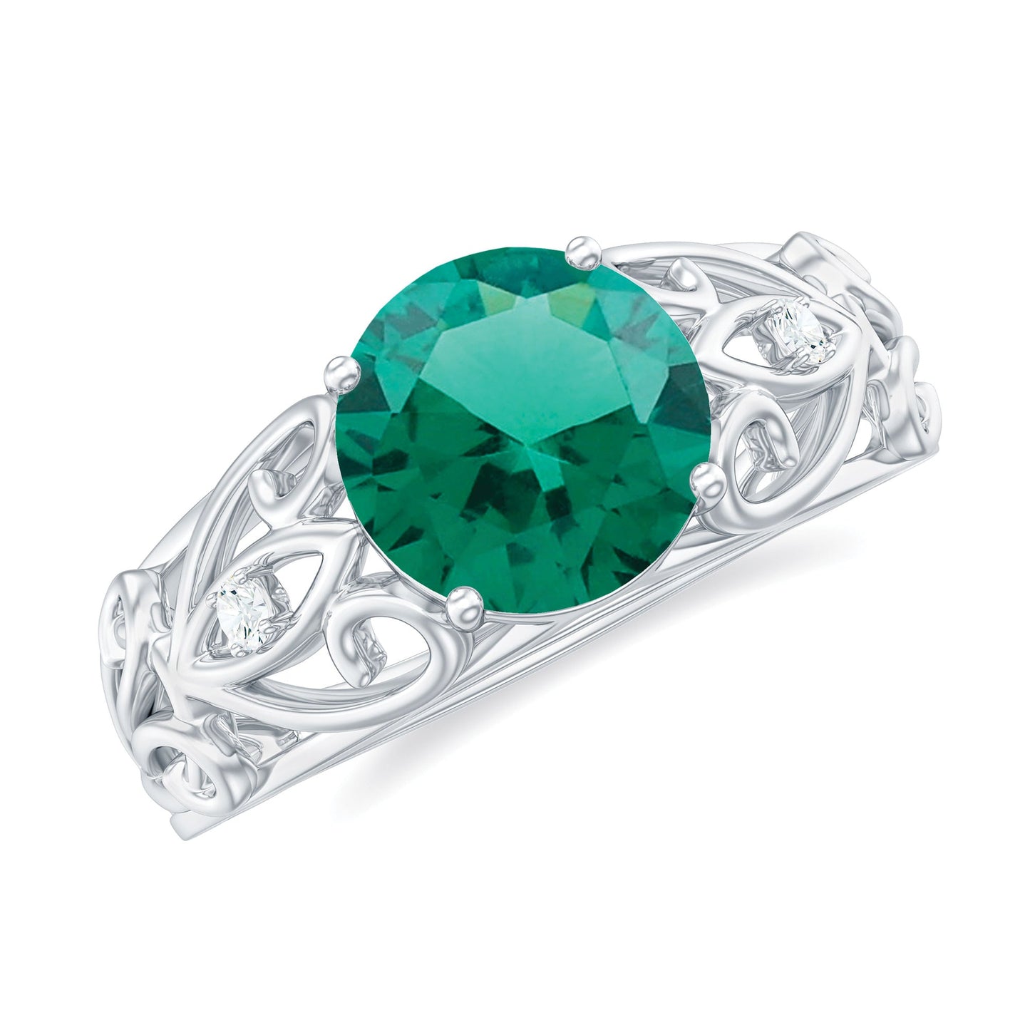 Certified 2 Carat Lab Grown Emerald Antique Engagement Ring