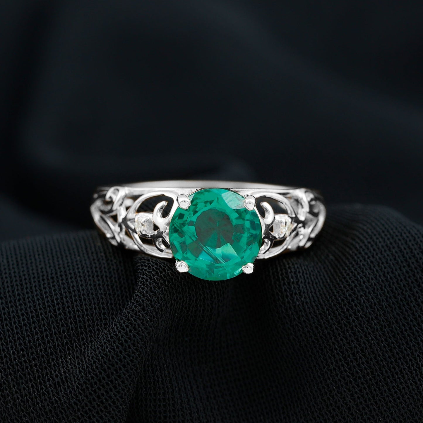 Certified 2 Carat Lab Grown Emerald Antique Engagement Ring