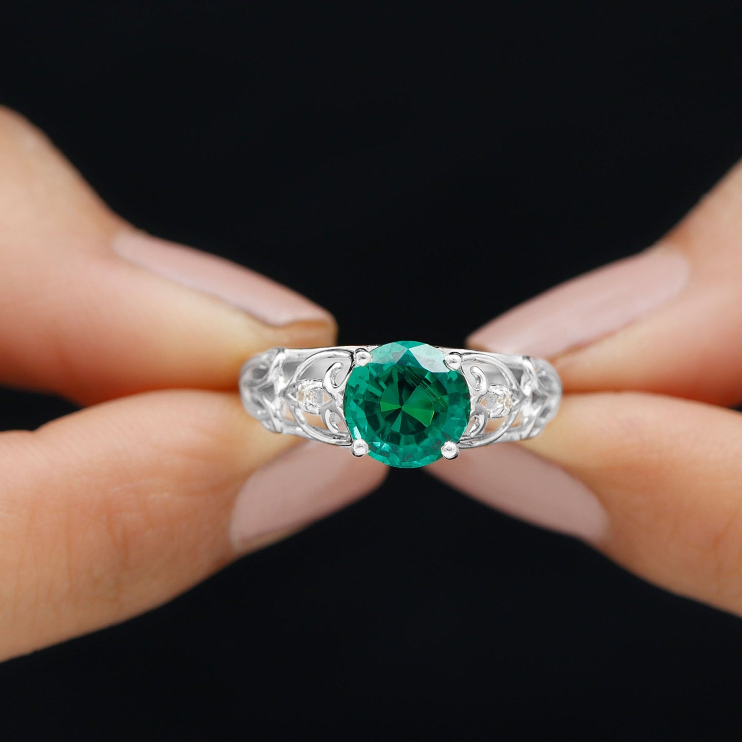 Certified 2 Carat Lab Grown Emerald Antique Engagement Ring