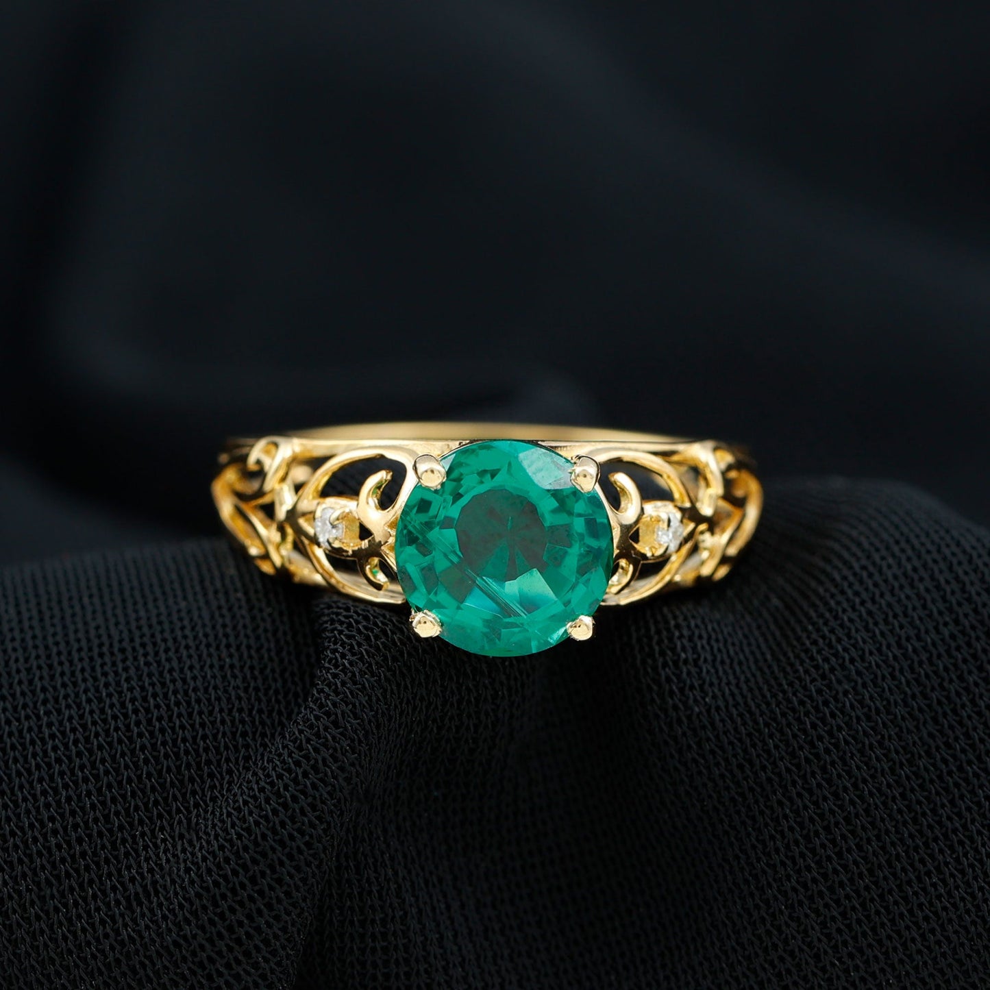 Certified 2 Carat Lab Grown Emerald Antique Engagement Ring