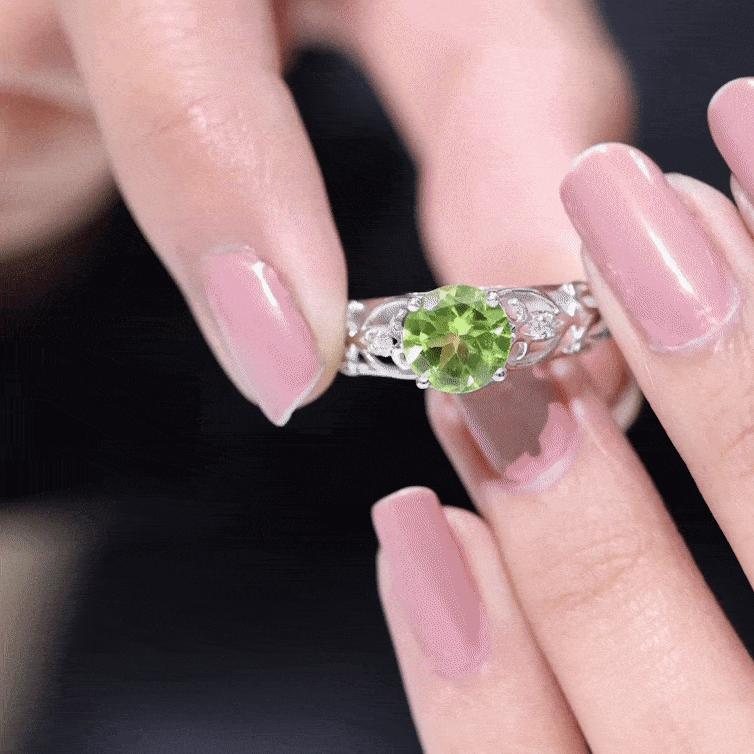 Antique Inspired 2 Carat Peridot Engagement Ring with Diamond