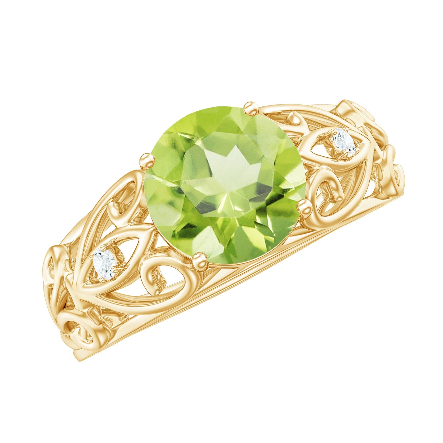 Antique Inspired 2 Carat Peridot Engagement Ring with Diamond