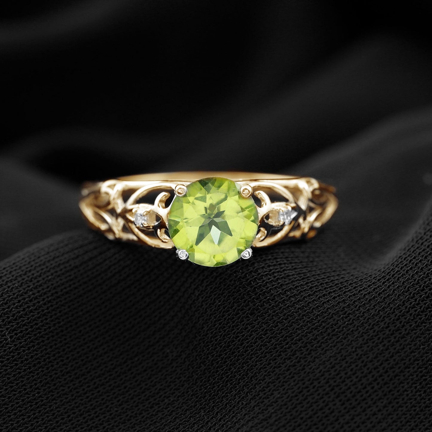 Antique Inspired 2 Carat Peridot Engagement Ring with Diamond