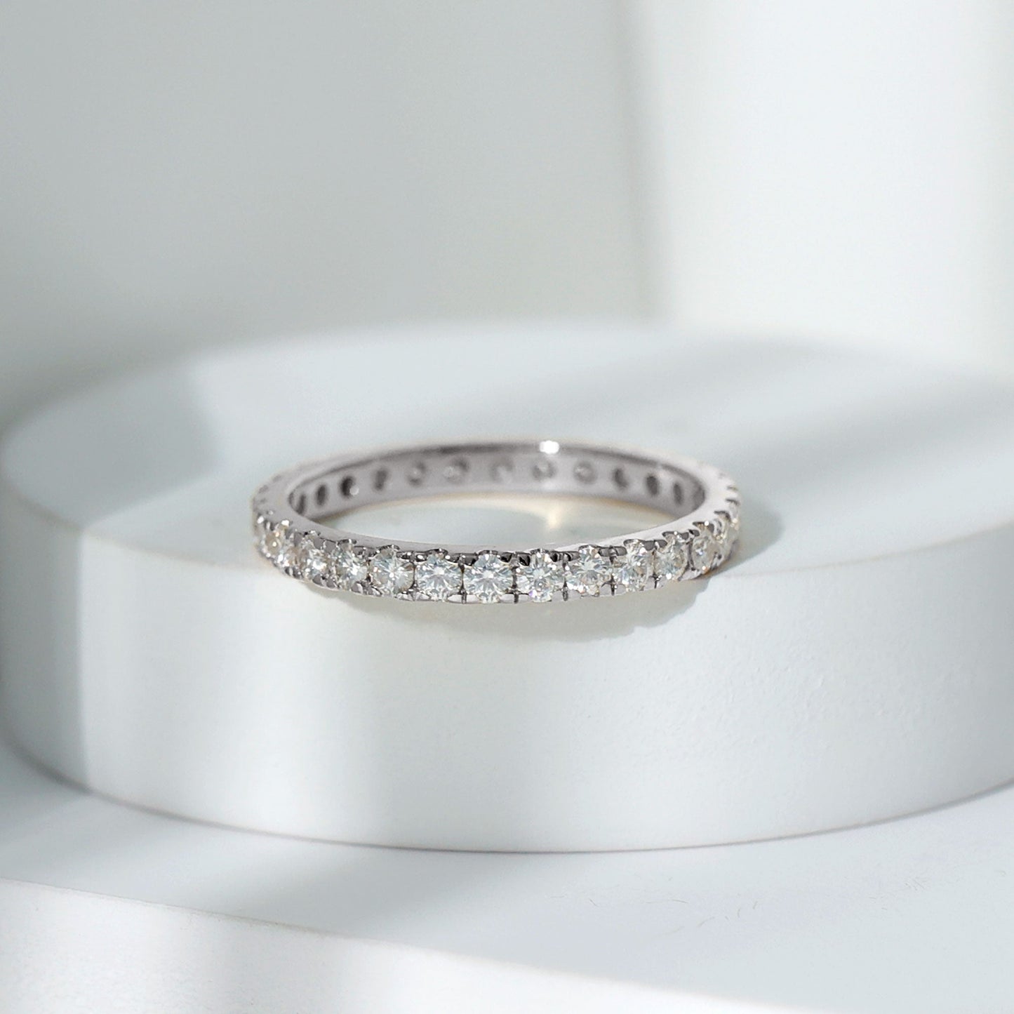 Certified French Pave Set Moissanite Stackable Full Eternity Ring