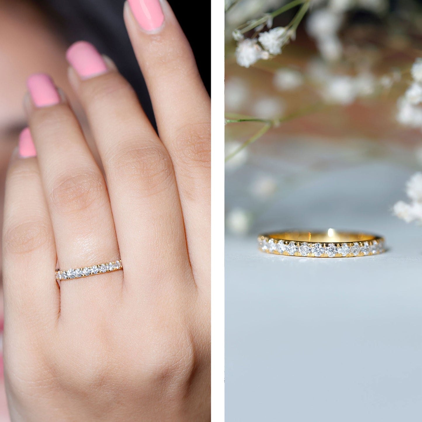 Certified French Pave Set Moissanite Stackable Full Eternity Ring