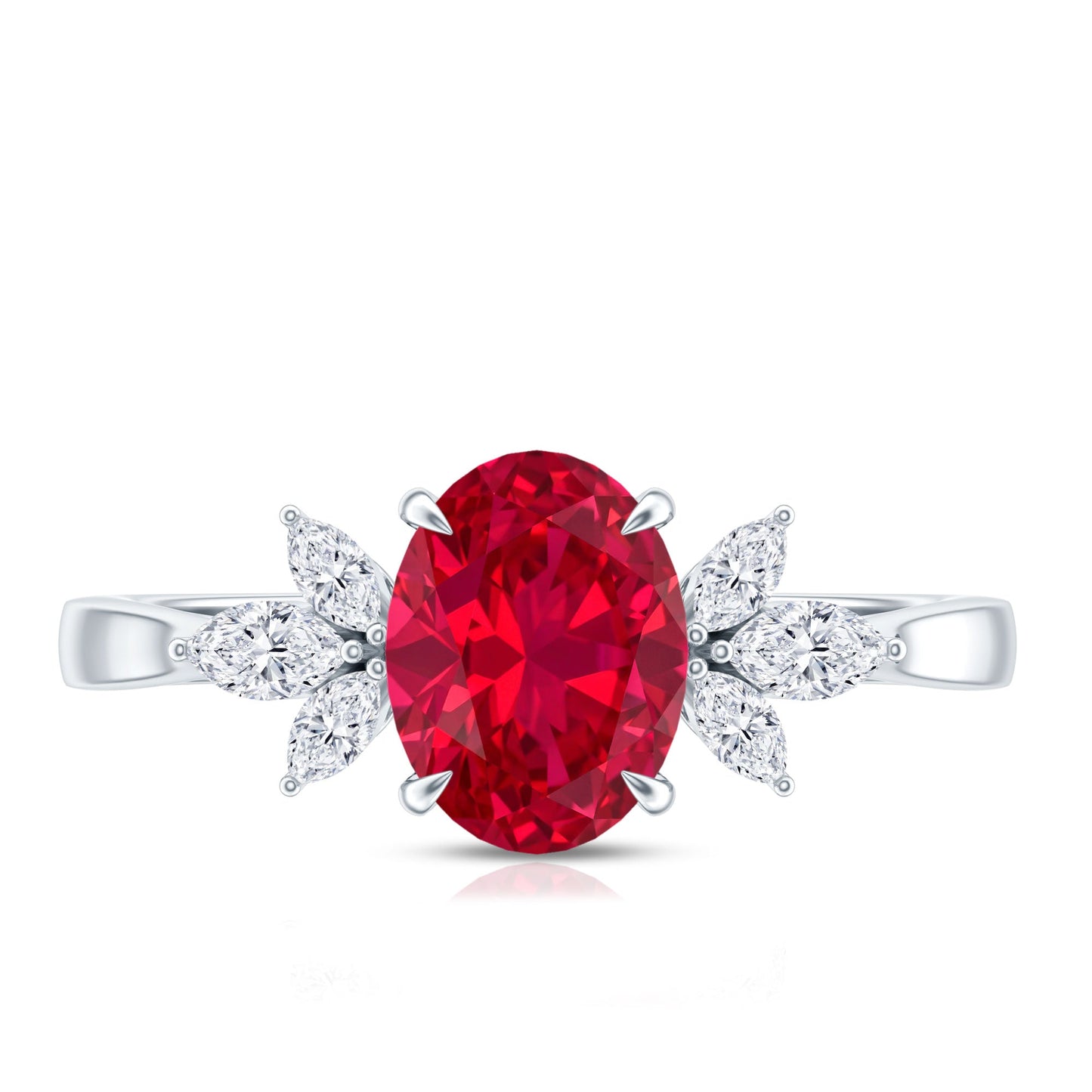 1.5 Carat Lab Created Ruby Oval Engagement Ring with Diamonds