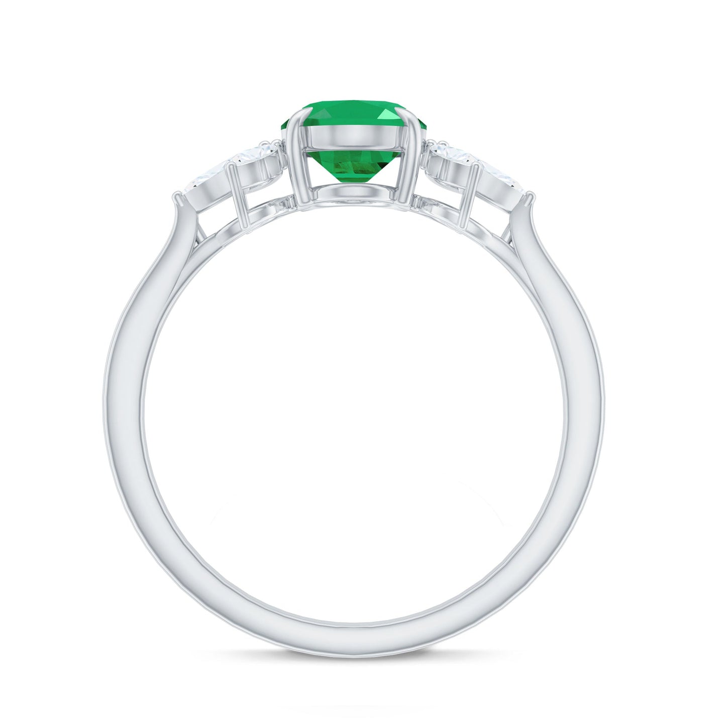 Natural 1.2 Carat Oval Emerald Engagement Ring with Diamond Trio
