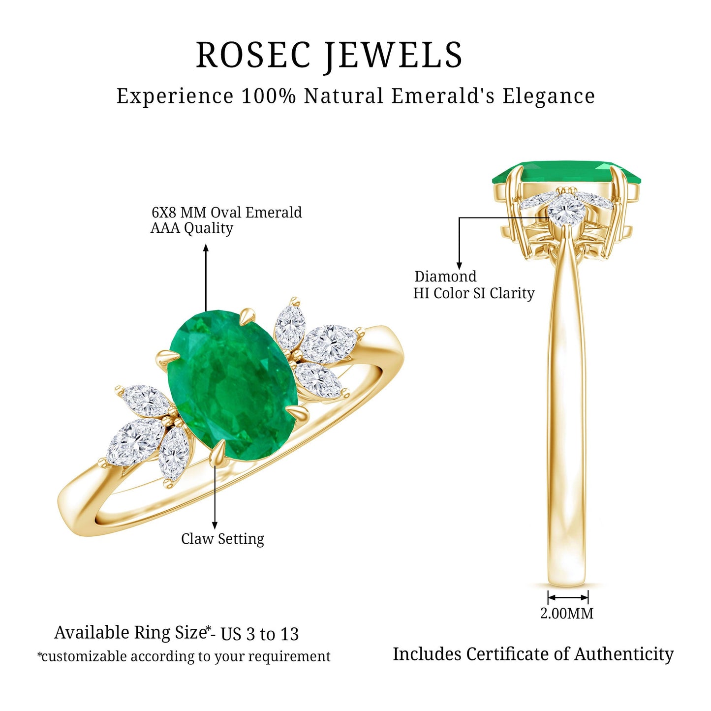 Natural 1.2 Carat Oval Emerald Engagement Ring with Diamond Trio