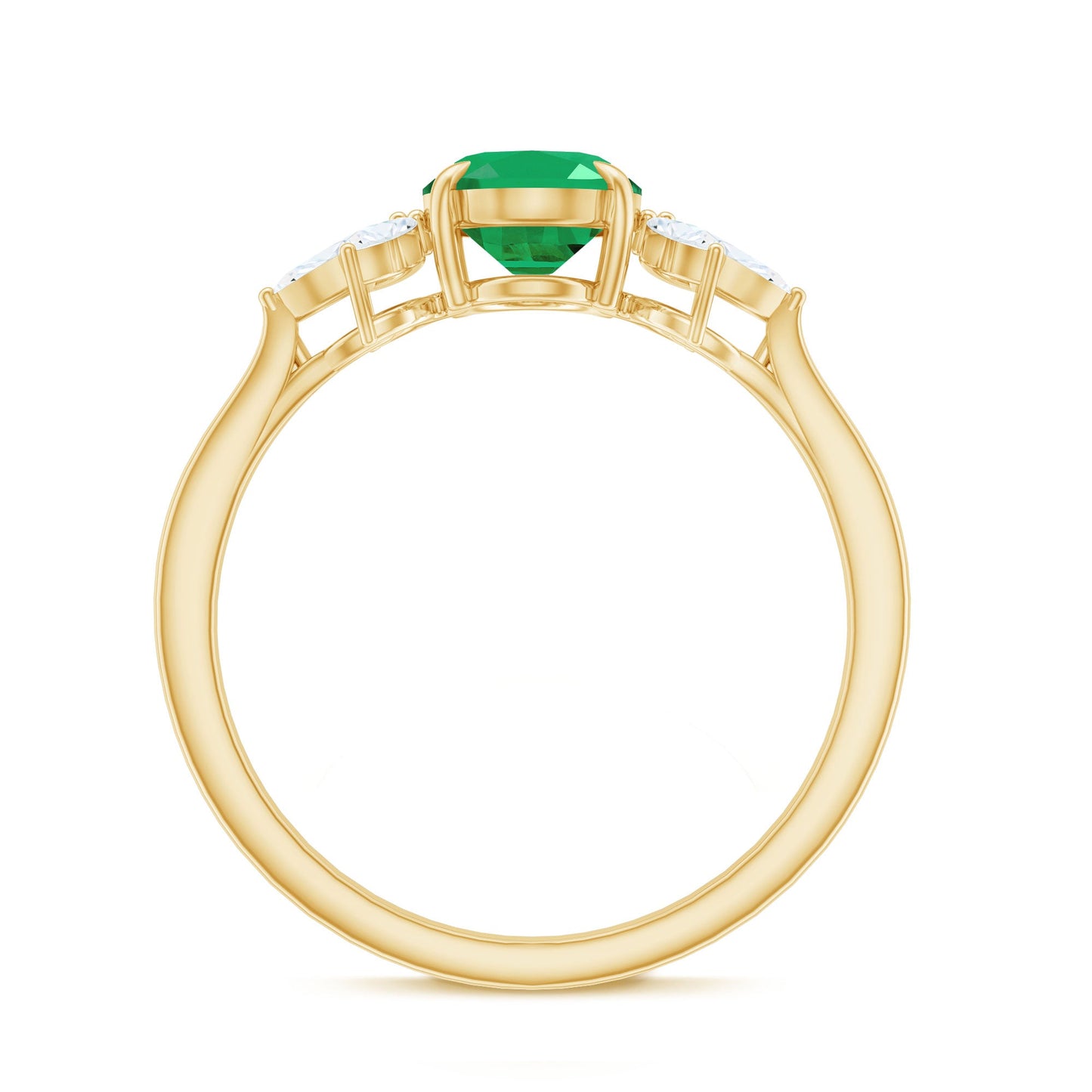 Natural 1.2 Carat Oval Emerald Engagement Ring with Diamond Trio