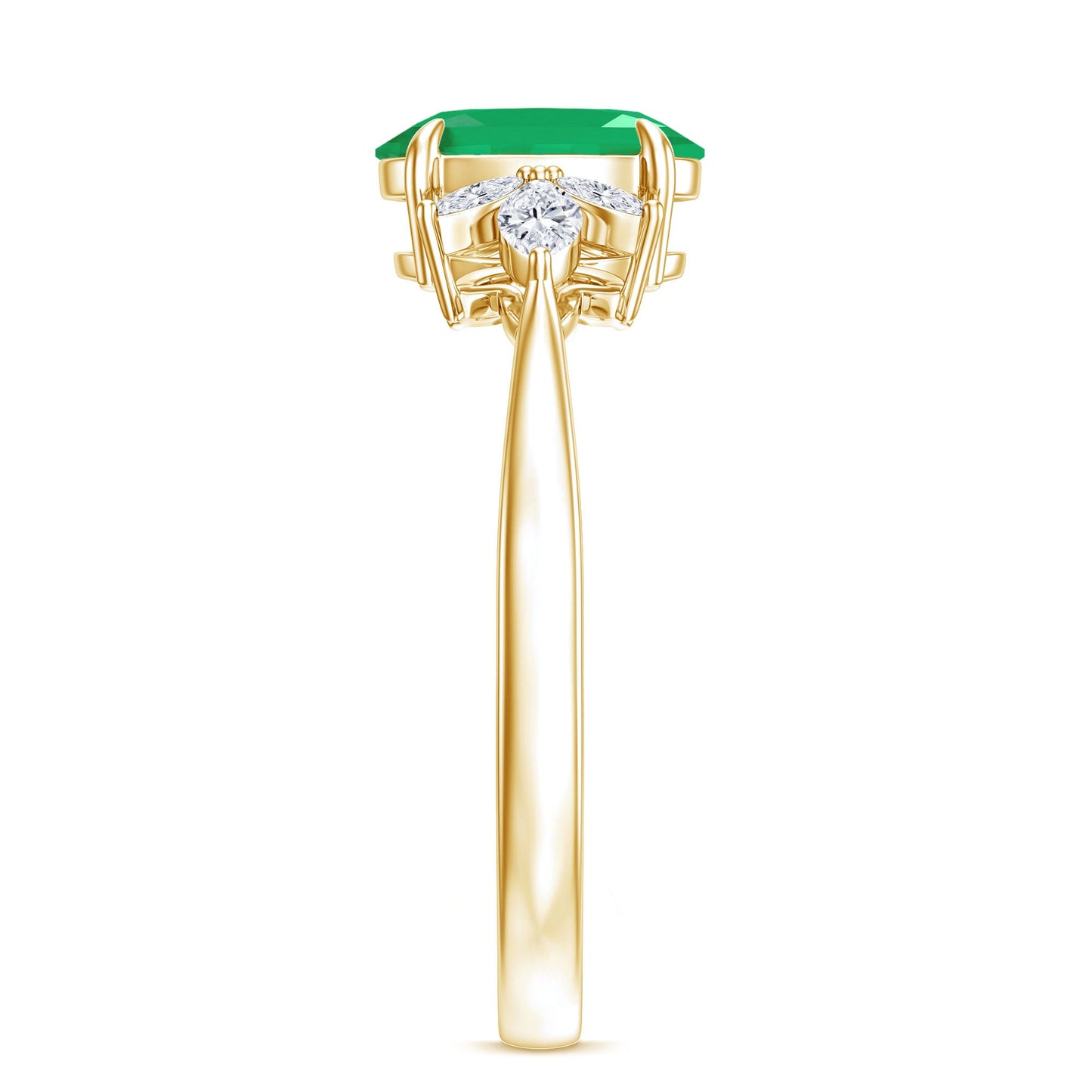Natural 1.2 Carat Oval Emerald Engagement Ring with Diamond Trio