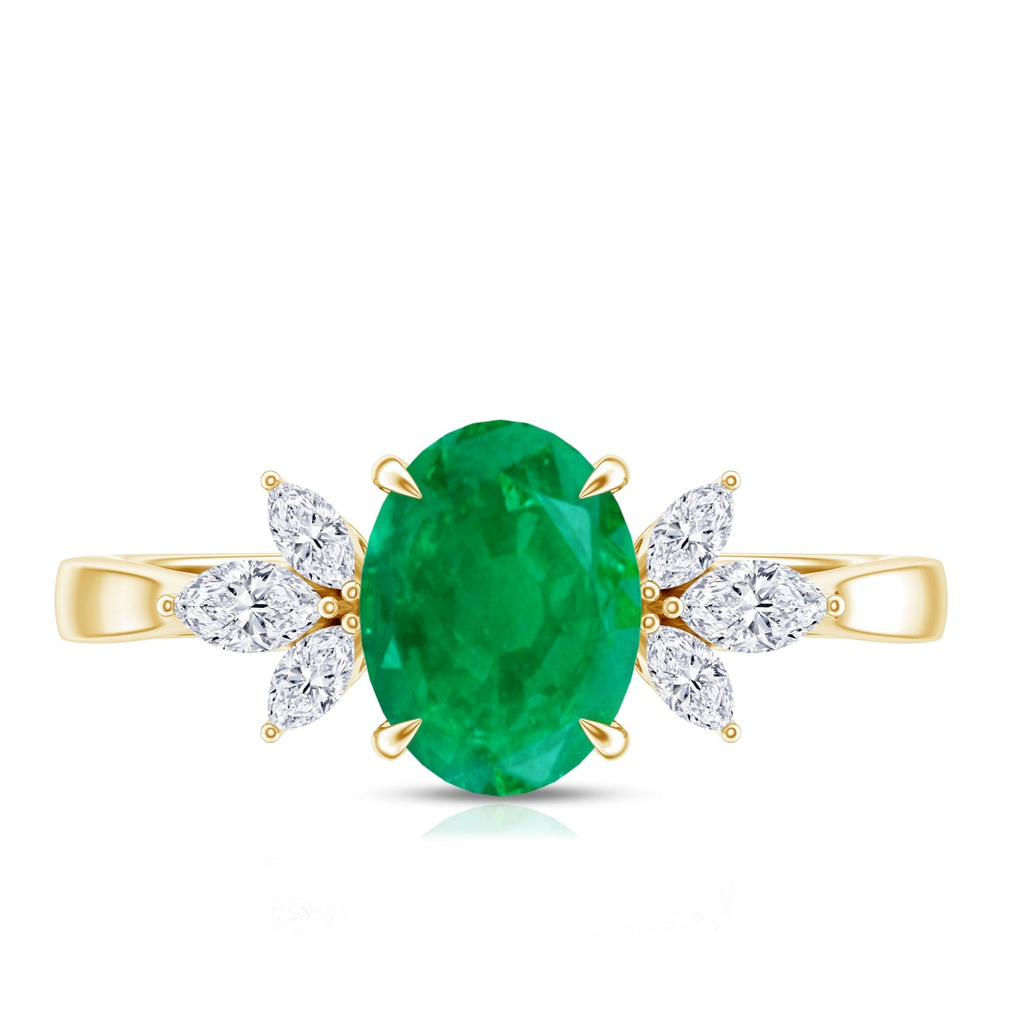 Natural 1.2 Carat Oval Emerald Engagement Ring with Diamond Trio