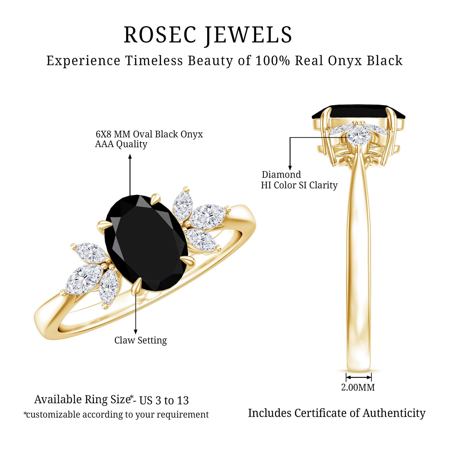 Oval Cut Black Onyx Engagement Ring with Diamond Trio