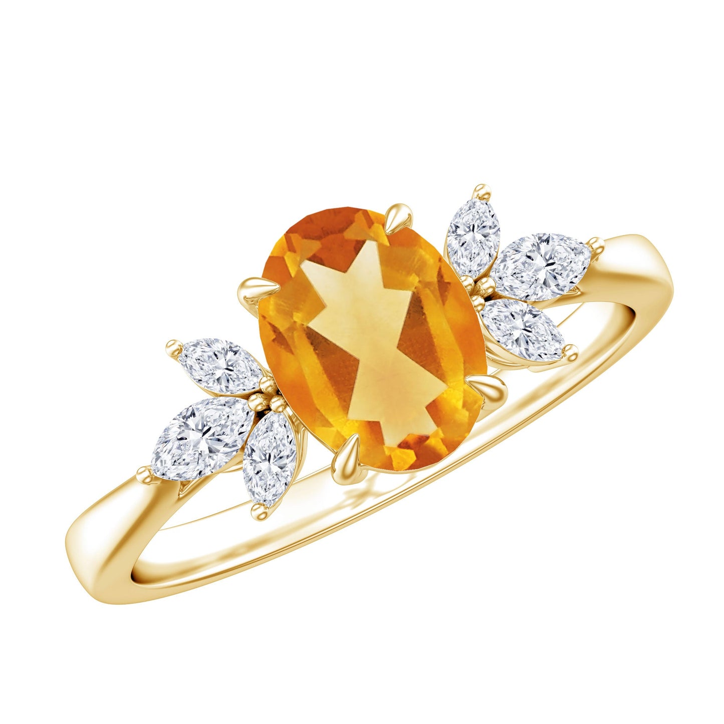 Certified Real 1 Carat Citrine Oval Engagement Ring with Diamond Trio