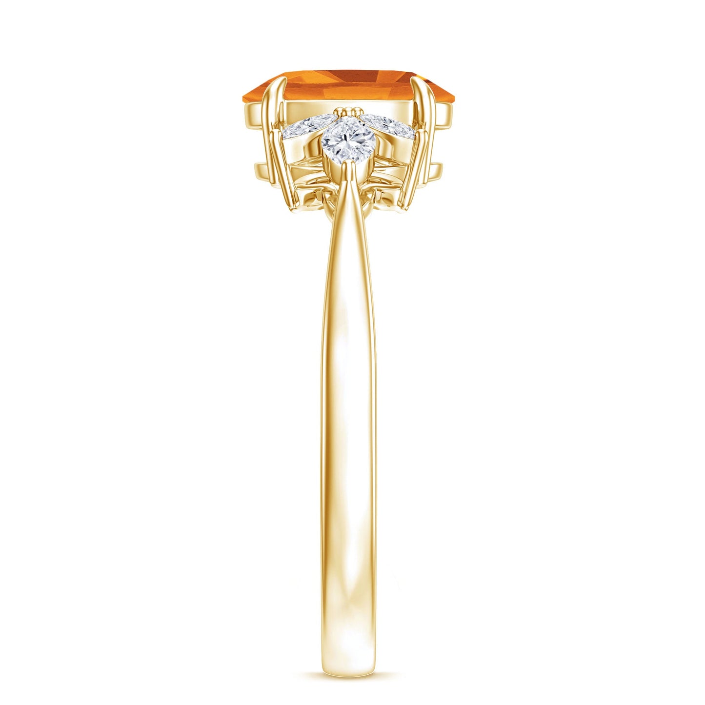Certified Real 1 Carat Citrine Oval Engagement Ring with Diamond Trio