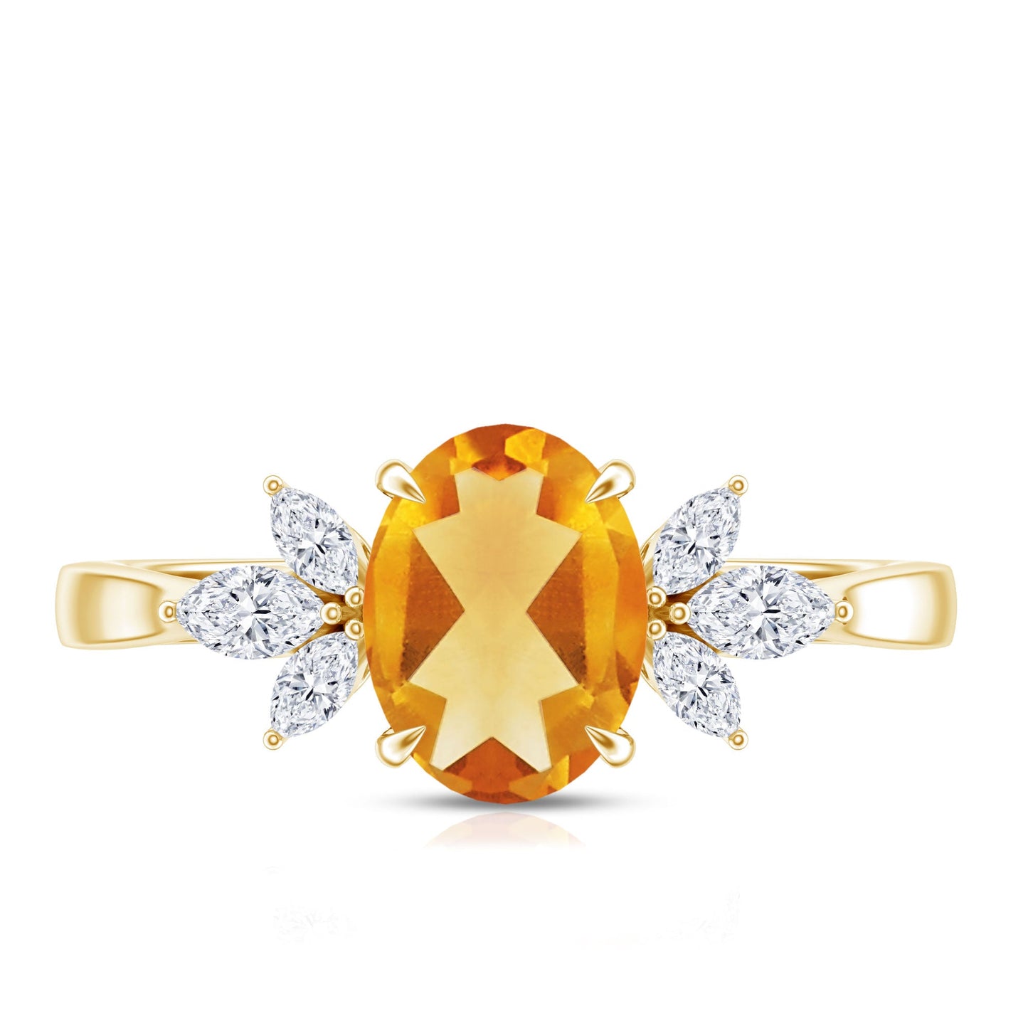Certified Real 1 Carat Citrine Oval Engagement Ring with Diamond Trio