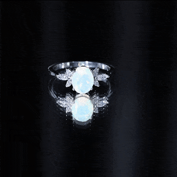 1.2 Carat Natural Rainbow Opal Oval Engagement Ring with Diamond
