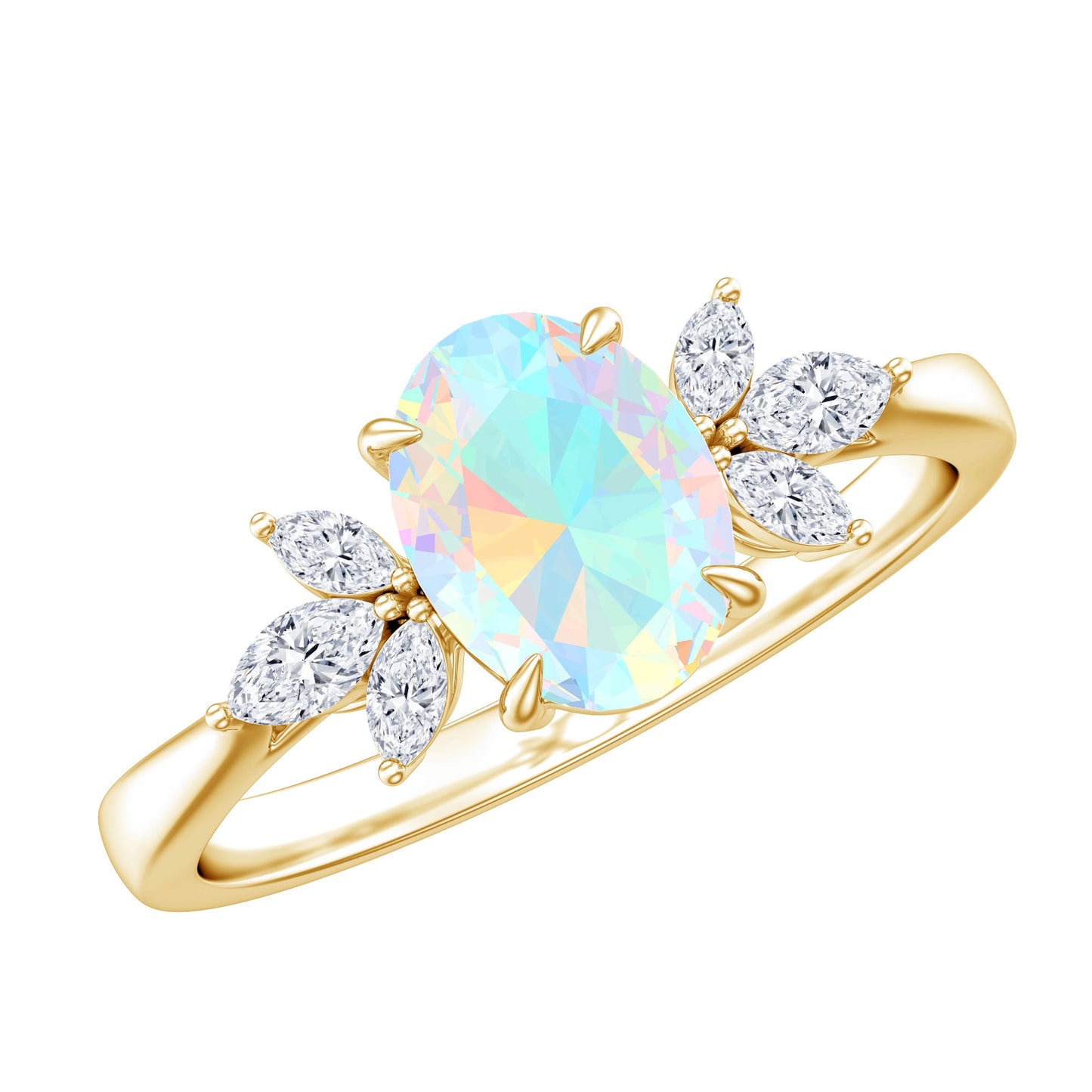 1.2 Carat Natural Rainbow Opal Oval Engagement Ring with Diamond