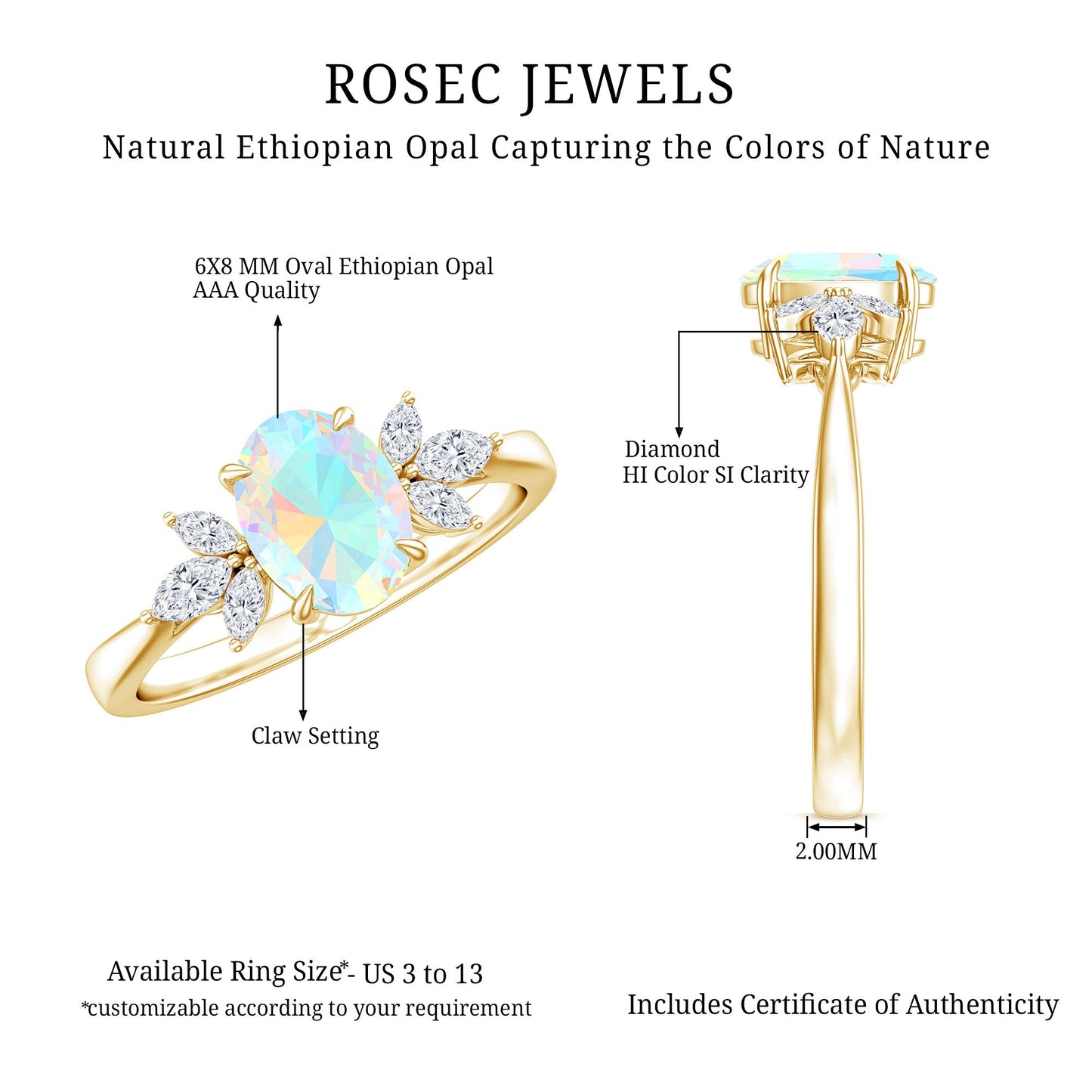 1.2 Carat Natural Rainbow Opal Oval Engagement Ring with Diamond