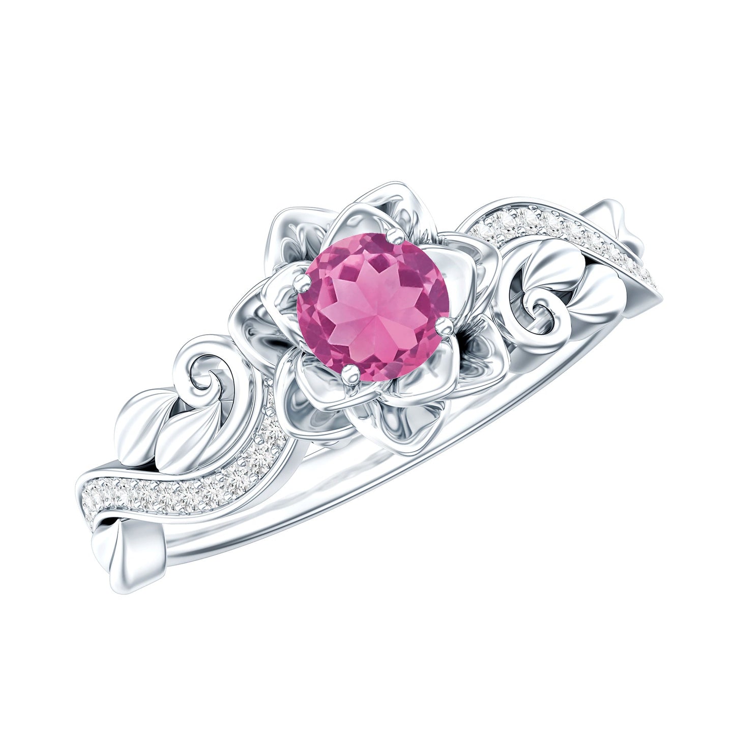 Nature Inspired Pink Tourmaline and Diamond Engagement Ring