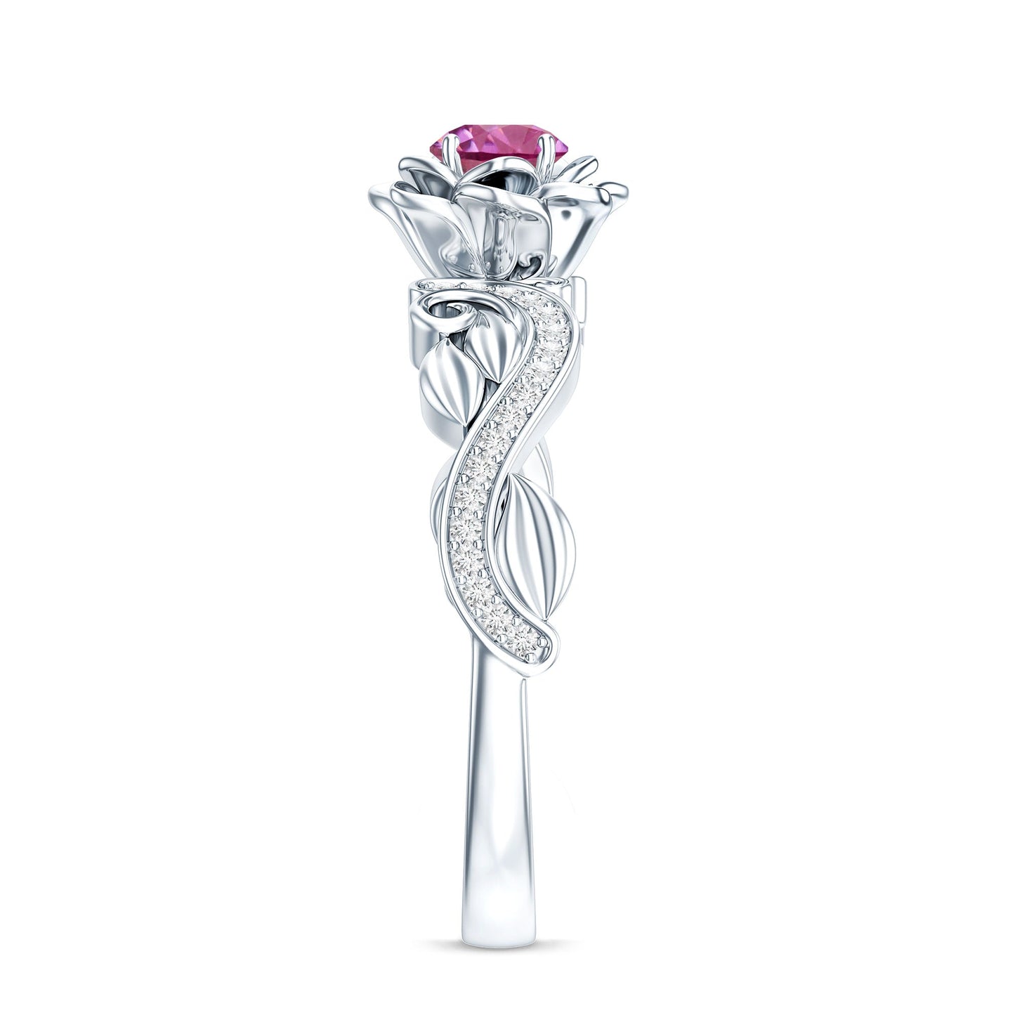 Nature Inspired Pink Tourmaline and Diamond Engagement Ring