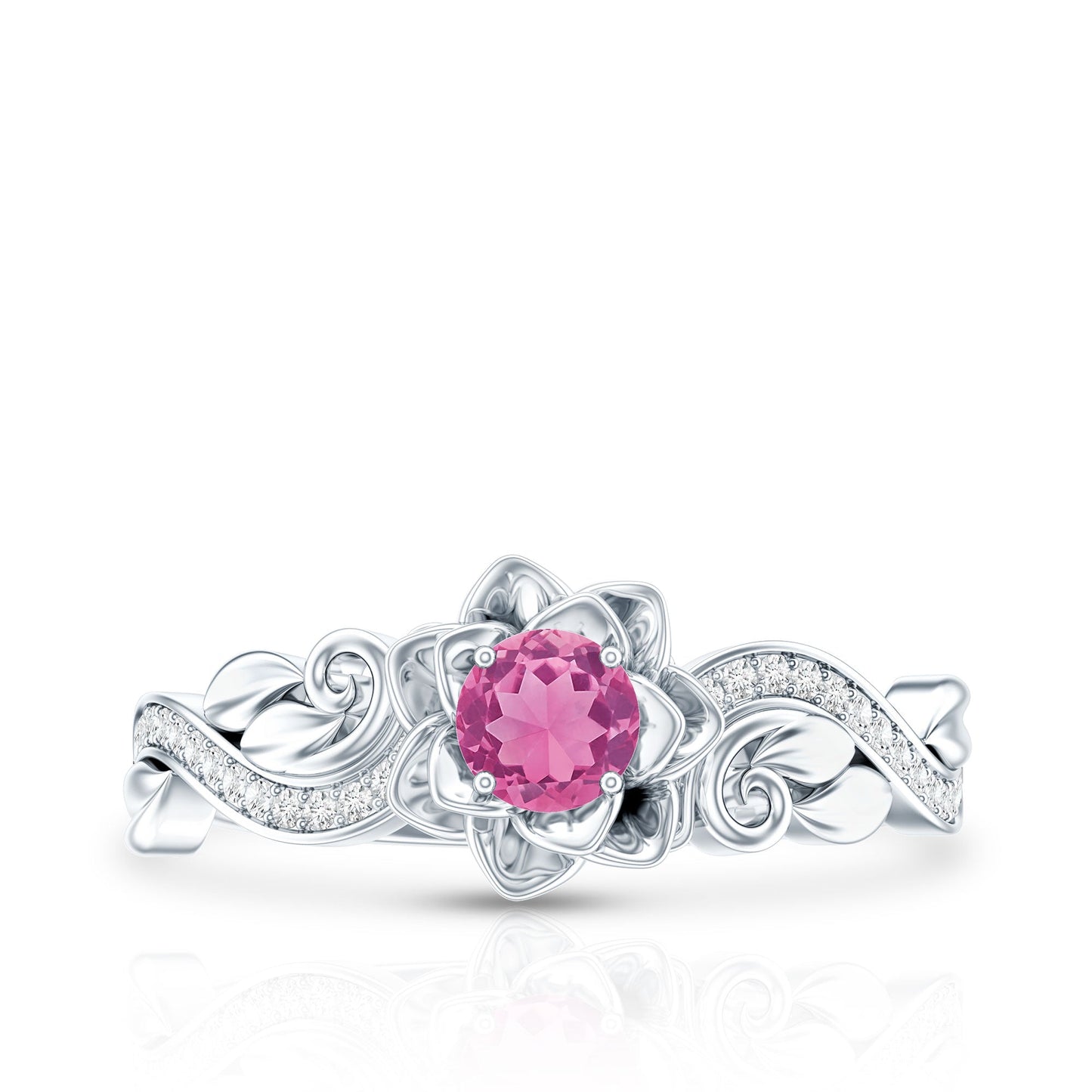 Nature Inspired Pink Tourmaline and Diamond Engagement Ring