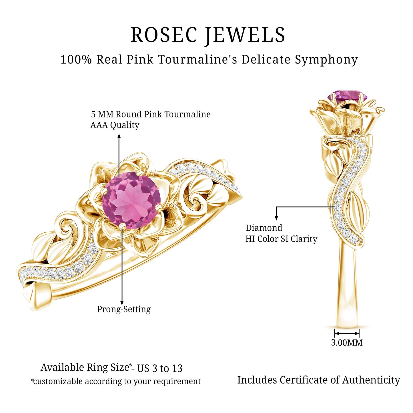 Nature Inspired Pink Tourmaline and Diamond Engagement Ring