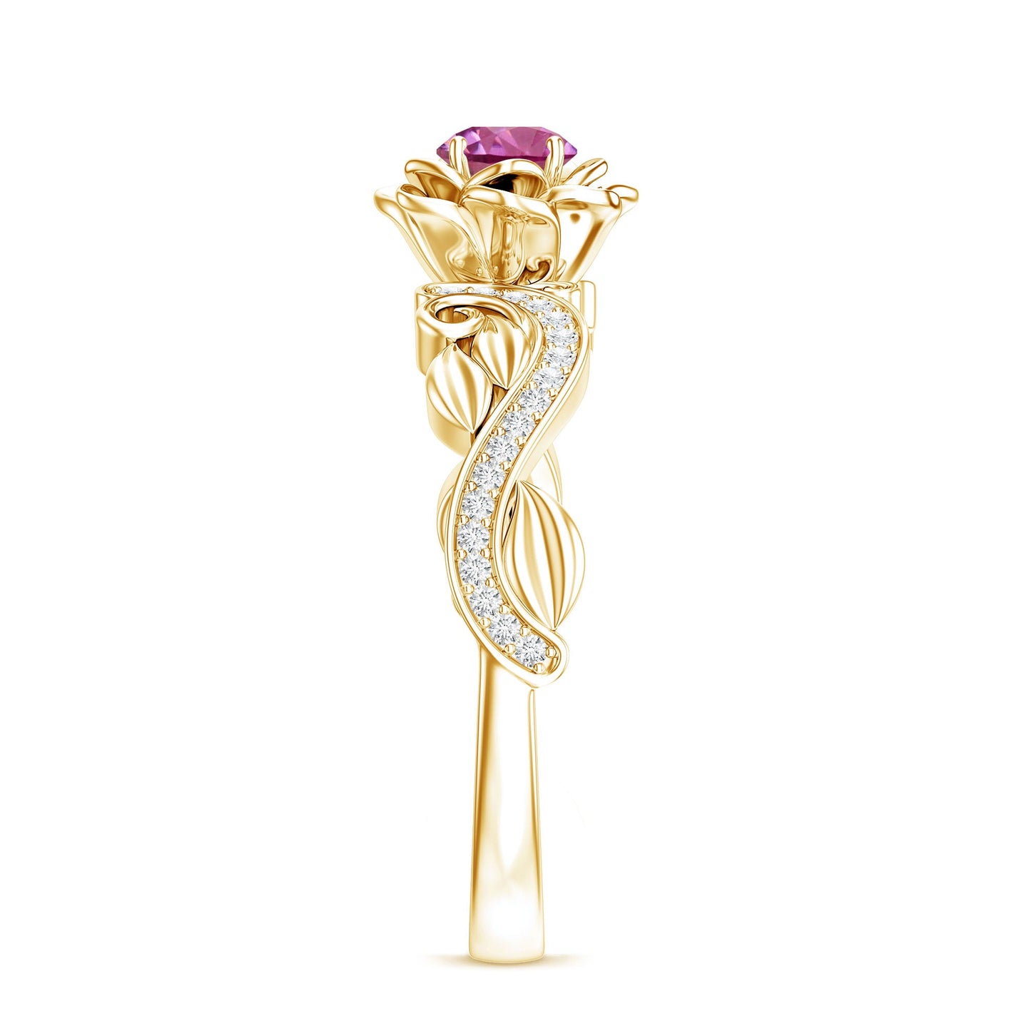 Nature Inspired Pink Tourmaline and Diamond Engagement Ring