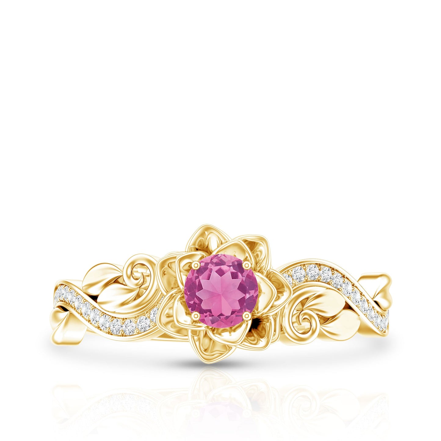 Nature Inspired Pink Tourmaline and Diamond Engagement Ring