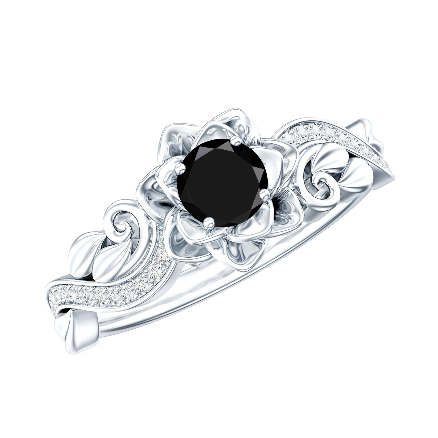Certified 0.8 Carat Lab Grown Black and White Diamond Flower Engagement Ring